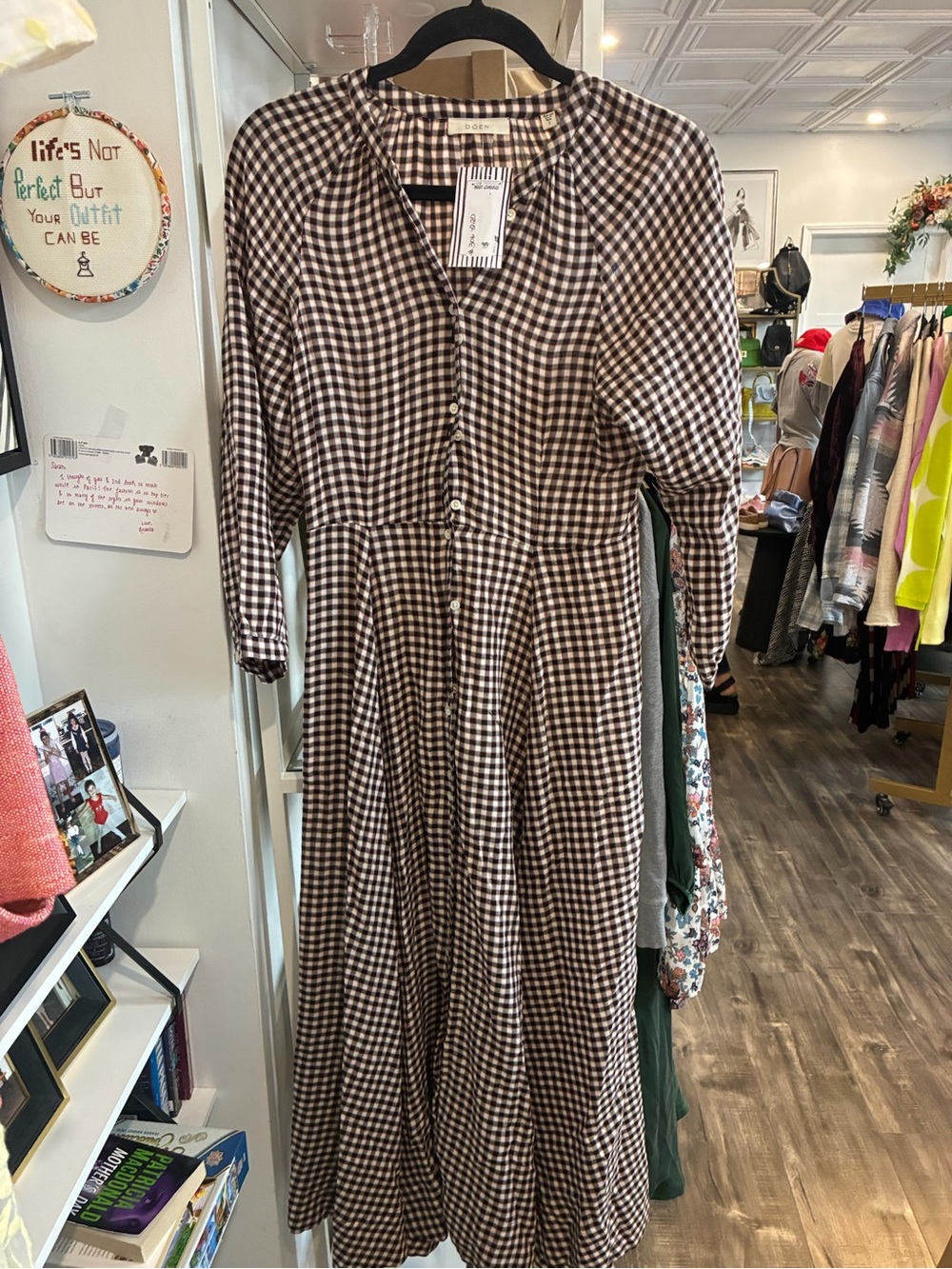 Doen Marielle Check Gingham Delphine Plaid Cotton Midi dress